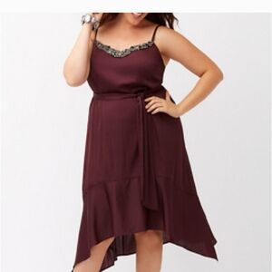Satiny Slip Dress with Rhinestone Neckline by Lane Bryant